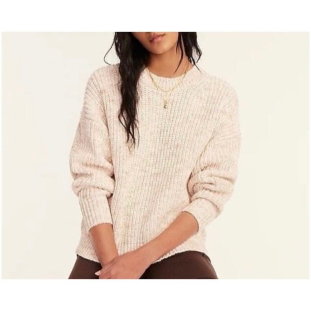 J. Crew Women’s Sz M Beige Marled Cotton Blend Sweater Crewneck Pullover